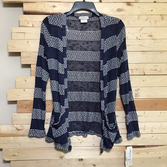 SOULMATES NWT Blue Gray Stripes soft knit open front stretchable Cardigan Size M - Picture 1 of 10